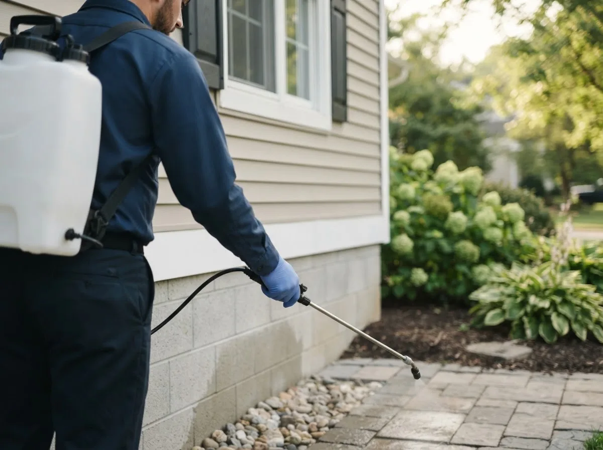 Pest control technician inspecting a home in Elbert, WV